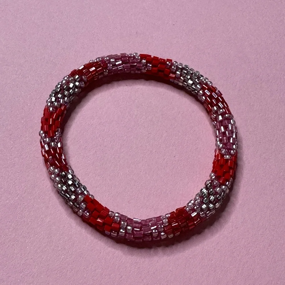 Nepal Style Roll On Bracelet in Red Multi Color Beads‎